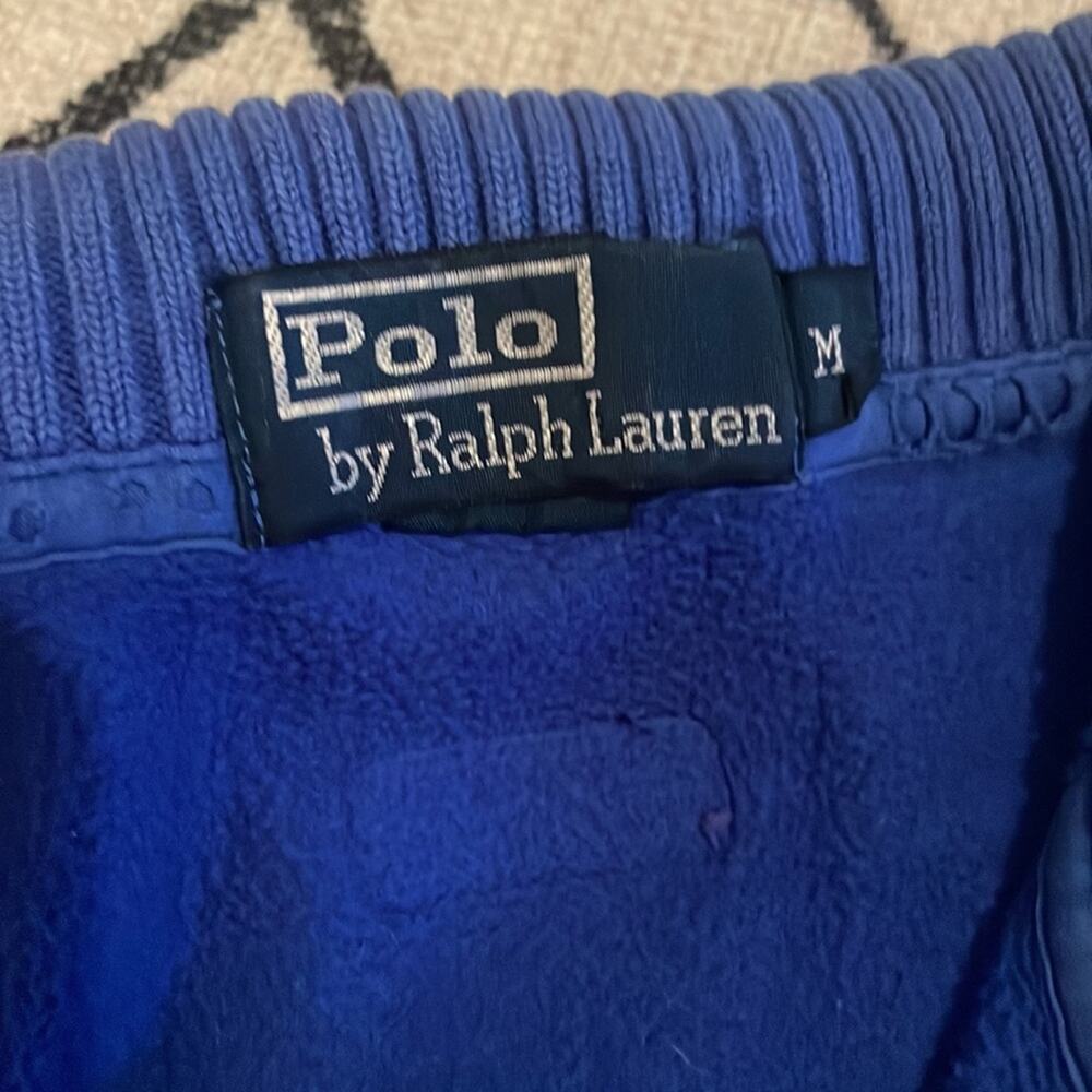POLO RALPH LAUREN MEN'S Blue fleece with mixed material on elbows 1/4 ZIP - Picture 4 of 8